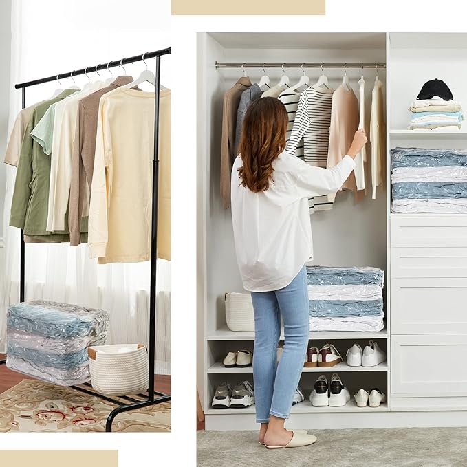 TAILI 12 Pack Vacuum Storage Bags, Jumbo Cube Space Saver (31x40x15 Inch), Large Vacuum Seal Bags for Comforters Blankets Bedding, Closet Organizer, Cream