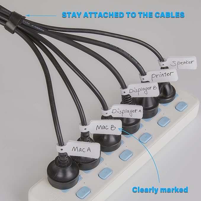 70 PCS Reusable Cable Ties with Hook and Loop, Multi-purpose Adjustable Cable Management Wire Ties & 10 PCS Cable Labels, Cord Organizer for Home, Office and Data Centers (4/6/8 Inch, Black)