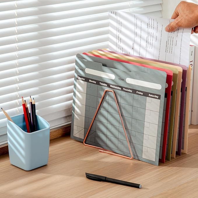 Y YOMA 6 Pack File Folder Jackets Letter Size Paper Pocket File Folder with Reinforced Straight-Cut Tab Pre-Printed Job Folders No Expansion Organizer for Office, Assorted Colors, Calendar Design