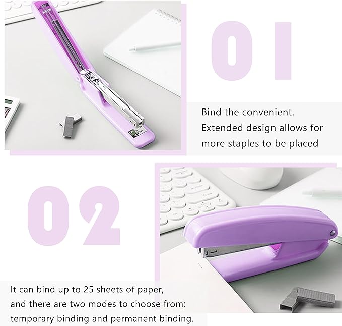 Purple Desk Organizers and Accessories Office Supplies Set Stapler, Pen Holder, Phone Holder, Scissors, Pen, Ruler, 30 Paper Clips, 22 Binder Clip, 20 Tacks and 1000pcs Staples