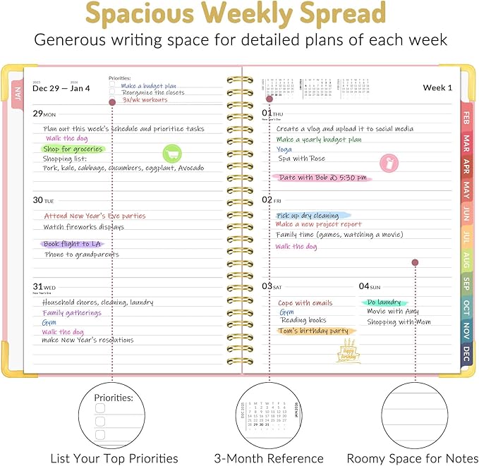 Forvencer 2026 Planner, Hardcover Calendar Planner Weekly and Monthly, January 2026 - December 2026, 6" x 8", Spiral Agenda Book with Tabs, Exquisite Daily Journal with Inner Pocket, Organizer Notebook for Office Home School, A5 Size, Brown