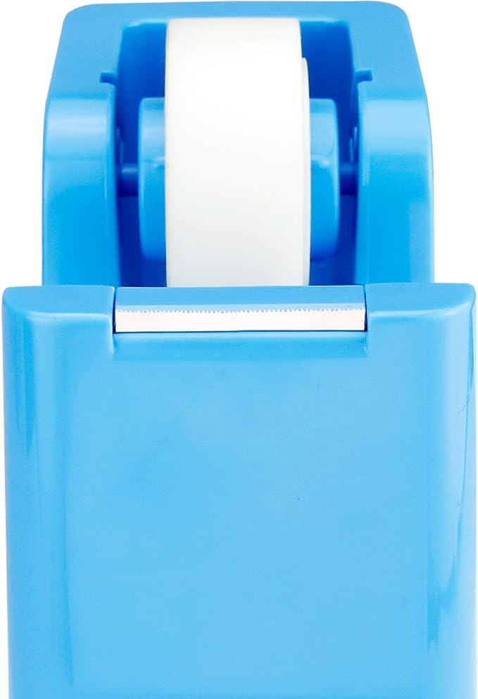 ABEL SimpleWork Desktop Tape Dispenser, Blue, 1 in Core, Non-Skid Weighted Base, Tape Cutter for Office, Home, School, and Crafts