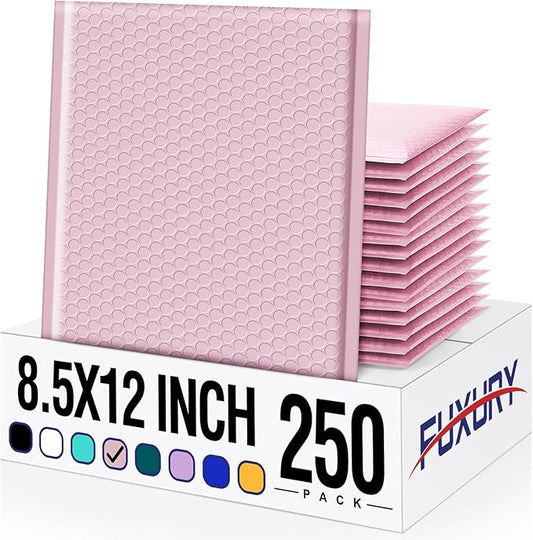 Fuxury Bubble Mailer 8.5x12 250 Pack,Light Pink#2 Poly Bubble Mailers,Self Seal Padded Envelopes,Waterproof Bubble Mailing Envelopes,Cushioning Packaging Bags for Books,Clothes, Makeup Supplies