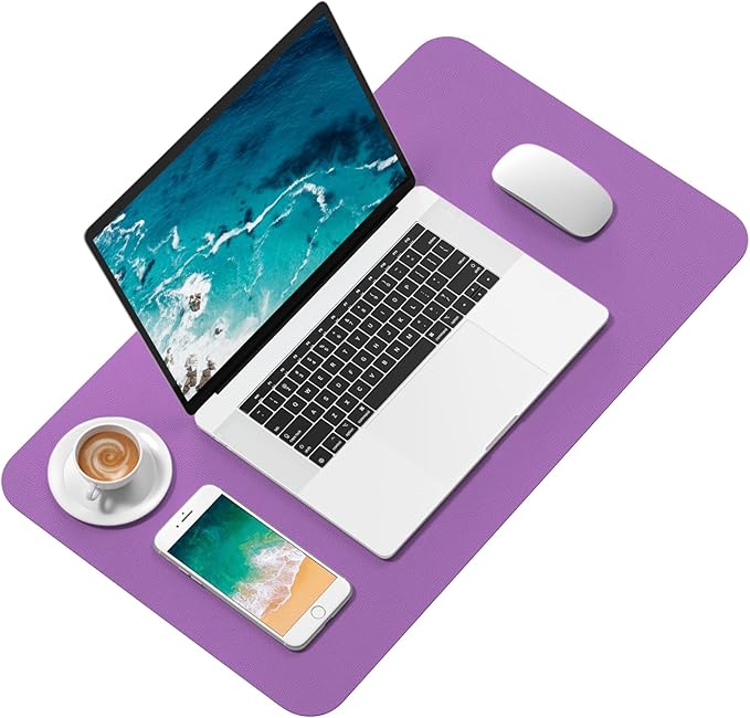 Hsurbtra Desk Pad, 23.6" x 13.8" PU Leather Desk Mat, M Extended Mouse Pad, Waterproof Desktop Blotter Protector, Non-Slip Ultra Thin Small Laptop Keyboard Writing Mat for Office Home, Purple