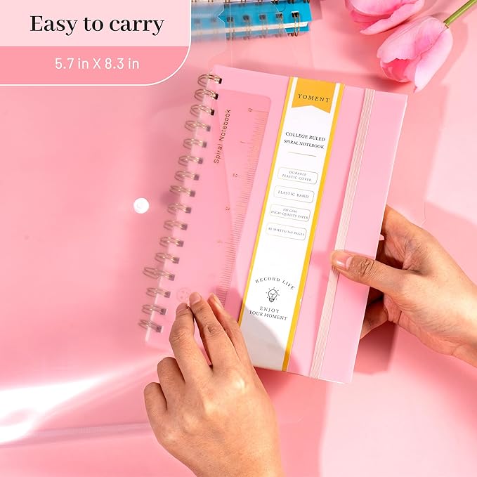 Yoment Lined Spiral Notebook Journal for Women Men A5 Small Spiral Notebooks 5x7 160 Pages Pink Notebook College Ruled Spiral Bound Journal for Work Note Taking School, Pink