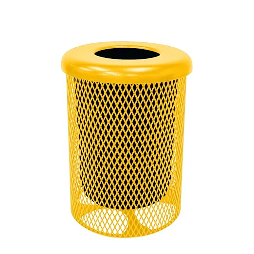 RFT-YEL Heavy Duty Round Trash Receptacle with Flat Top, Liner Included, 32 Gallon, Yellow, Made in America