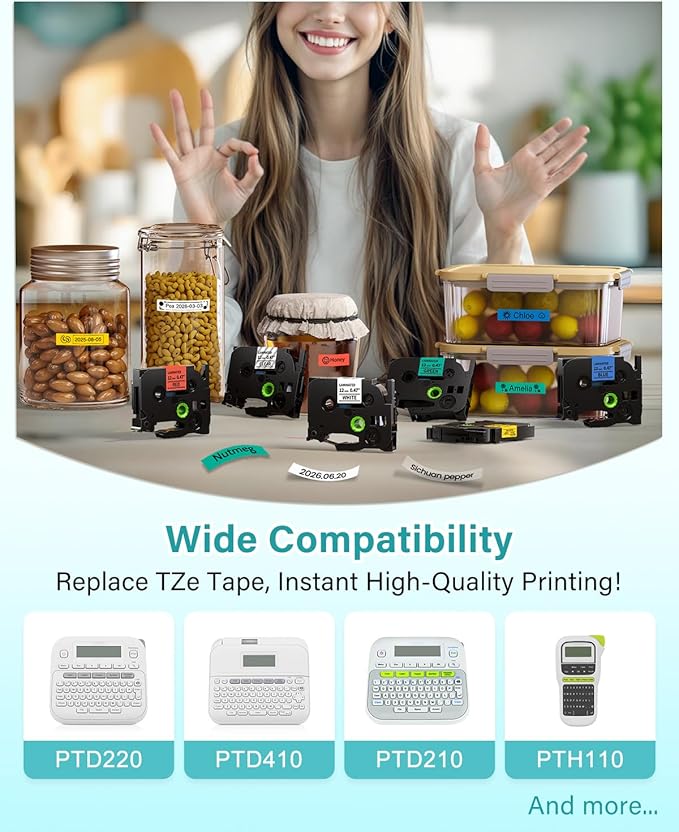 Colorty TZe-231 12mm 0.47 Label Tape Replacement for Brother P Touch Label Maker Tape TZe Laminated TZe-131 TZe-231 TZe-431 TZe-531 TZe-631 TZe-731 for PT-D210 PT-D200 PT-H100 H110 D400 P300BT, 6 Pack