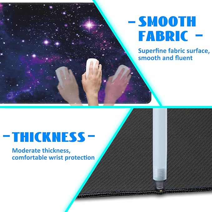 Desk Mat, Galaxy Nebula Universe Space Extended Gaming Mouse Pad Large, Big Mouse Pad with Non-Slip Base and Stitched Edge, Long Computer Keyboard Mouse Mat for Home Office