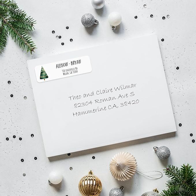 Watercolor Trees Rolled Address Labels / 250 Personalized Return Address Labels/Designer Address Stickers in Elegant Plastic Dispenser