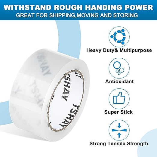 TSHAY Packing Tape, 36 Pack Heavy Duty Shipping and Moving Packing Tape, Clear, Packing and Moving Supplies, 1.88 inch Wide, 65 Yards Per Roll, Total 2340 Yards