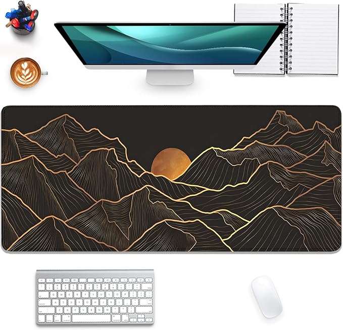 Gold Mountains Mouse Pad Desk Pad,Extended Gaming Mouse Mat with Stitched Edges Non-Slip Waterproof Rubber Base Mous Mat for Office,Computer,Keyboard,Laptop and Home Desk Pad(27.5X11.8 in)