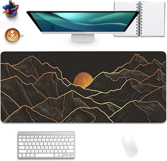 Gold Mountains Mouse Pad Desk Pad,Extended Gaming Mouse Mat with Stitched Edges Non-Slip Waterproof Rubber Base Mous Mat for Office,Computer,Keyboard,Laptop and Home Desk Pad(27.5X11.8 in)
