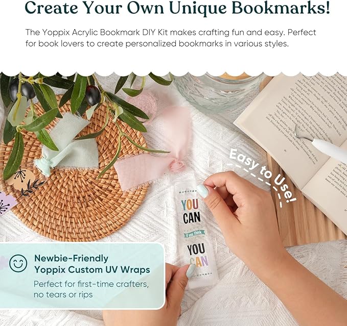 15 Pieces Acrylic Bookmark Blanks (3mm) Thicken Bookmark Making Kit with 20 Pcs Inspirational UV DTF Sticker, 15 Pcs Ribbon, Suitable for DIY Your Crafts Gifts