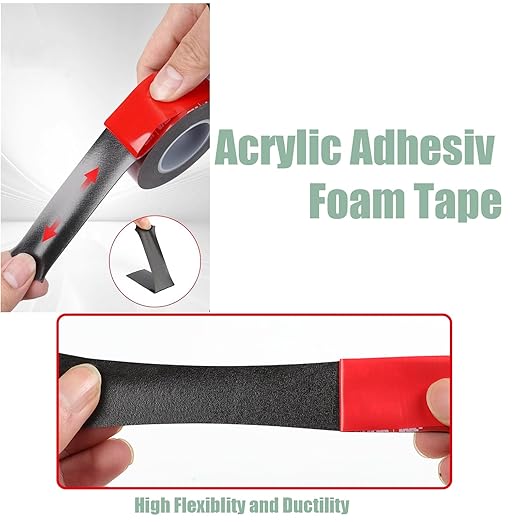 Double Sided Adhesive Tape Heavy Duty, Waterproof mounting Foam Tape, 16.4FT Length, 0.98IN Width, High Temperature Resistant Adhesive Tape for car, Household, Office or Parties, LED Strips