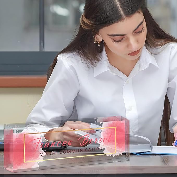 Ship Next Day Personalized Name Plate for Desk, Custom Acrylic Desk Name Sign, Office Appreciation Gifts for Women Men Coworkers Boss Teacher Employee (Pink Cloud)