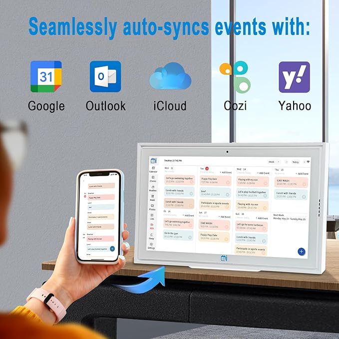 Digital Calendar 15.6 Inch Smart Family Planner & Chore Chart, 1920×1080P Full HD Touchscreen Interactive Display, WiFi Sync, Wall & Desk Mountable, Meal Planner & Home Organizer for Family Schedules & Routines, 2025 Calendar