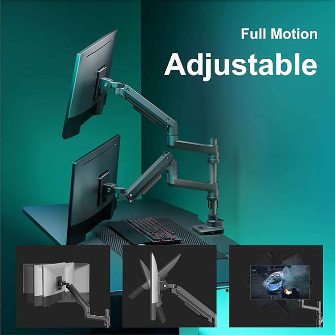 WALI Dual Monitor Arm for 17''-49'' Curved Screens, Ultrawide Monitor Mount for Desk, Heavy Duty Monitor Stand Holds up to 44lbs Each Arm, Max 100x100mm Mounting Holes (GSDM002XL), Black