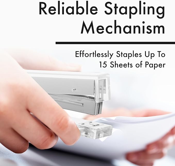 OfficeGoods Acrylic Stapler – Aesthetic & Durable Silver Desk Staple for Modern Office – Stylish & Compact Office Supplies for Women & Men