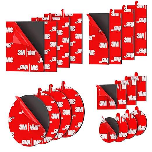 3M Double Sided Tape Heavy Duty 20PCS VHB Adhesive Pads 1“ and 2” Squares Dots Rectangles Pack Strong Waterproof Mounting Tape for Dashboard Dash Cam Windshield Suction Cup Phone Holders Black