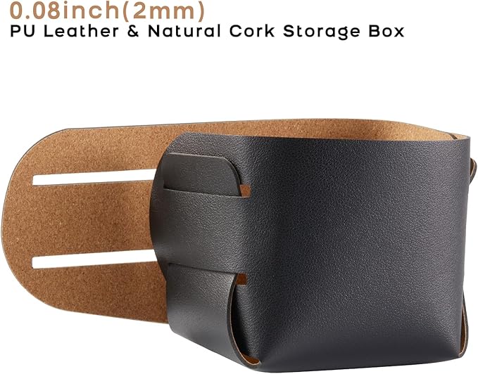 HOMIEAZICOZI 2-Pack Cork Leather Desk Accessories Storage - Pencil Pen Holder - Makeup Brush Holder Organizer - Stylish Addition to Home Decor (Black)