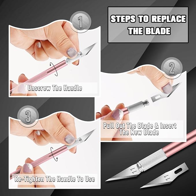 DIYSELF 2 Pack Exacto Knife for Crafts, Precision Knife Exacto Blades, Hobby Knife for Models, Craft Knife for Scrapbooking, Carving Knife for Stencil, Art, 20 Extra Blades (Pink)