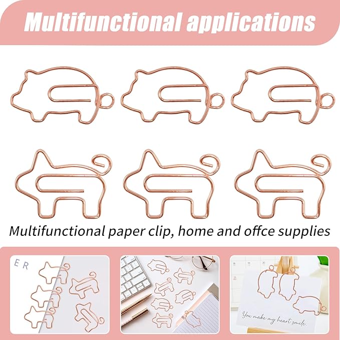80 Pcs Rose Gold Animal Pig Creative Metal Paper Clips - Fun Pig School Supplies for Pig Lovers(Rose Gold Pig)