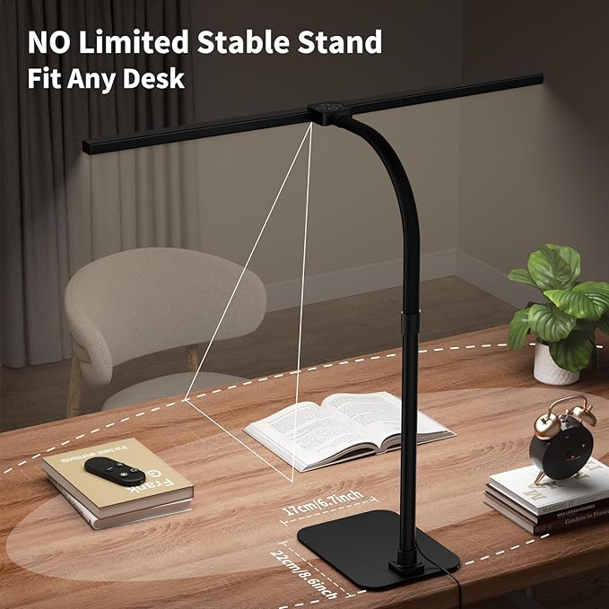 Desk Lamp Architect Task Dual Head Modern Flexible Gooseneck Tall Dimmable Light for Home Office, 5 Color Modes,Remote Control, 1500lm 24W Extra Bright Lighting