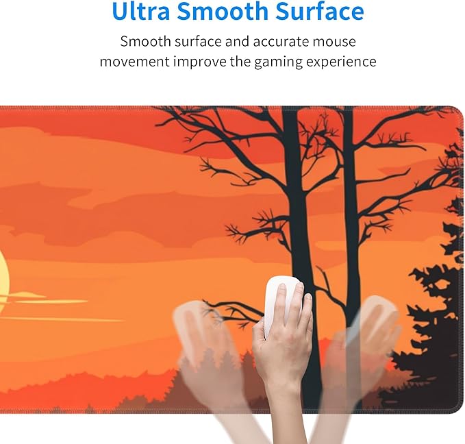 Large Size Sunset with a Silhouetted stag Print Gaming Mouse Pad 31.5 x 12 Inch, Stitched Edges, Anti-Slip Base, Waterproof Surface