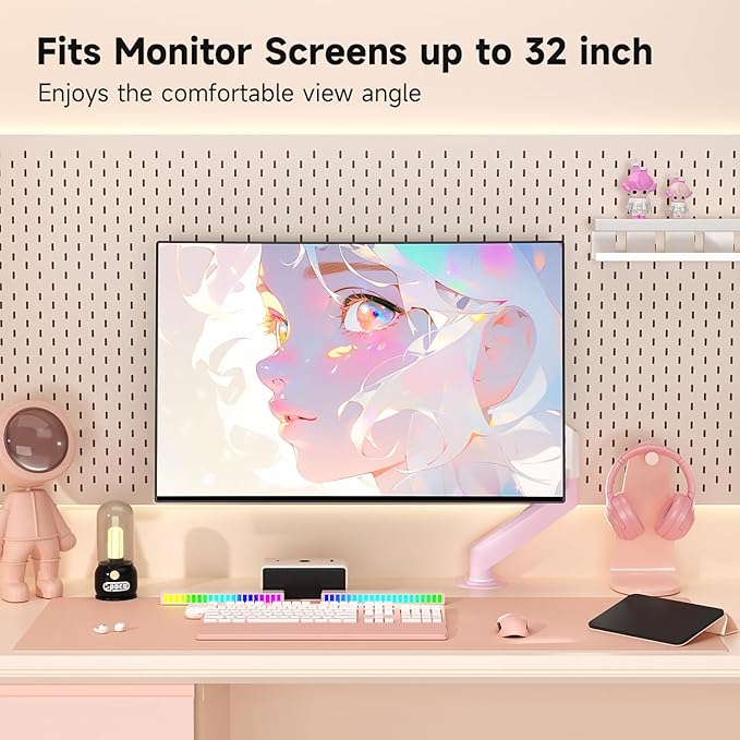 Suptek Monitor Mount Gas Spring Monitor Arm Desk Mount Fully Adjustable Fits 17-32 inch Monitors Weight Capacity up to 22 lbs,Pink(MD8PINK)