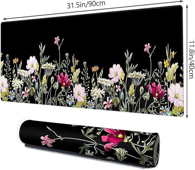 Gaming Mouse Mat Forest Background Pattern XXL XL Large Mouse Mat Long Extended Mouse Pad Desk Mat Non-Slip Rubber Mice Pads Stitched Edges Thin Pad (Floral)