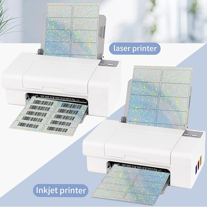 STARLIBOO Shipping Labels Stickers, 2"×4" Printable Holographic Mailing Labels for Laser/Inkjet Printing- Matte, Permanent Adhesive Sticker (Holographic Star)