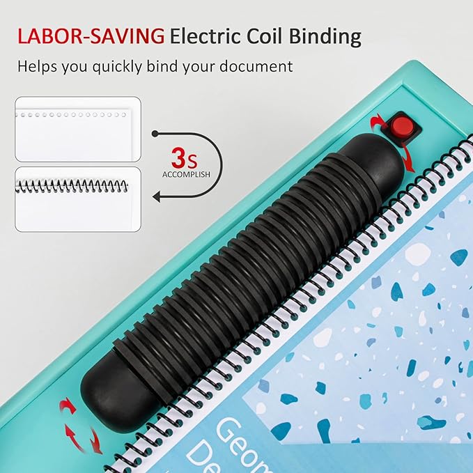 SAMHONG Coil Spiral Binding Machine - Manual Hole Punch - Electric Coil Inserter - Adjustable Side Margin - for Letter Size/A4/A5, Comes with 1 Box 5/16'' Plastic Coil Binding Spines & Plier