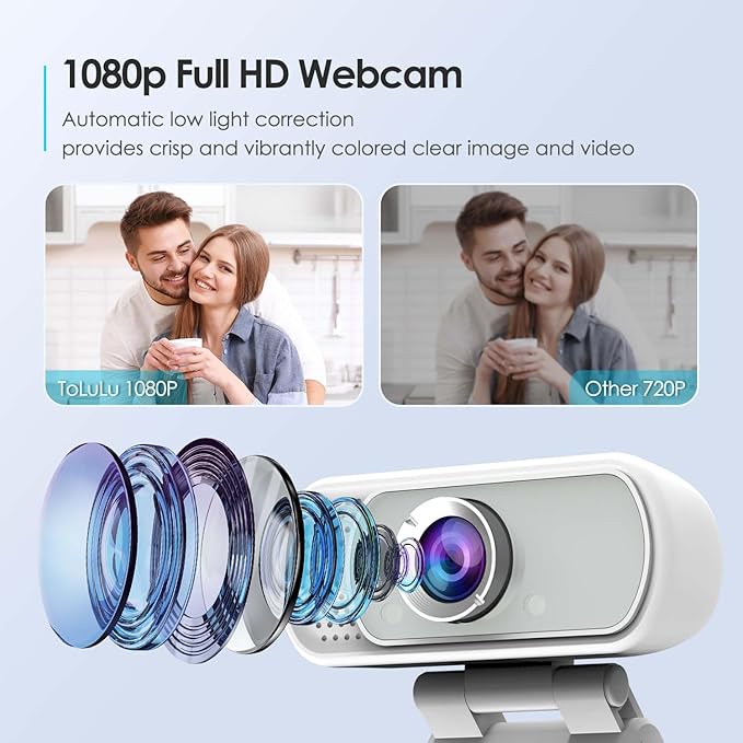 Webcam with Tripod Privacy Shutter: 1080P FHD Web Camera with Mic, Plug & Play USB A USB C Webcam with Stand, White Wide Angle Noise-Canceling Microphone Compact Web Cam for Online Meeting Classes