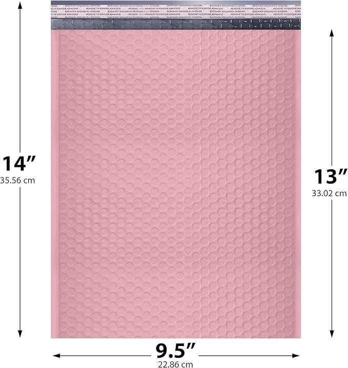 Light Pink 10x13 Inch Poly Bubble Mailers |Self Seal Padded Envelopes for Thick books | Cushioned Bubble Mailer | Usable Size 9.5x13 Inch | Waterproof Lightweight Mailing Shipping Bags | 200 Pack Bulk