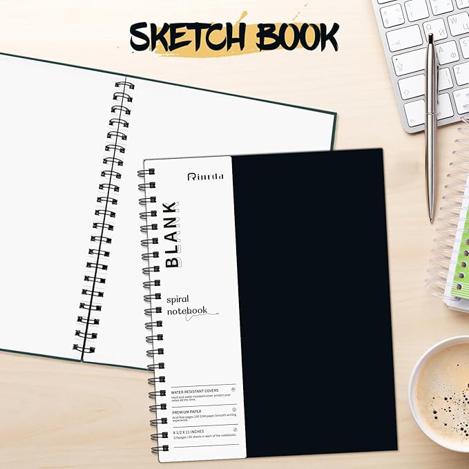 Blank Spiral Notebook 8.5" x 11"-4 Pack unlined spiral notebook Blank Journal A4 Unlined Journals for drawing