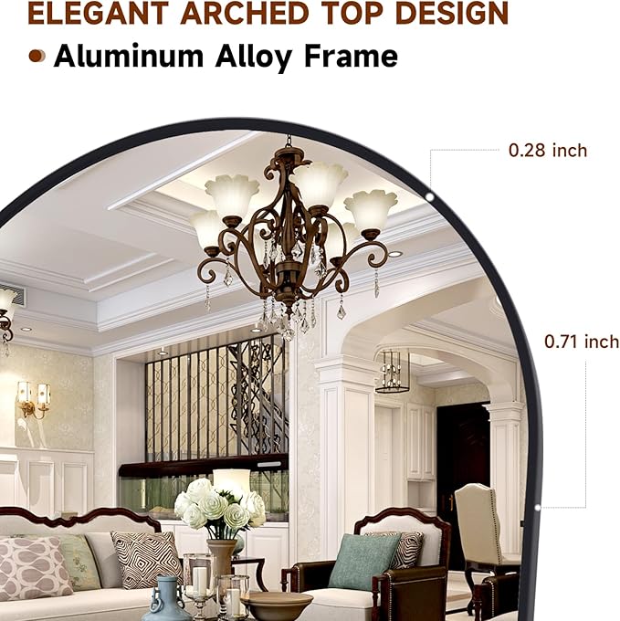 HARRITPURE 58"x18" Arched Full Length Mirror Free Standing Leaning Mirror Hanging Mounted Mirror Aluminum Frame Modern Simple Home Decor for Living Room Bedroom Cloakroom, Black