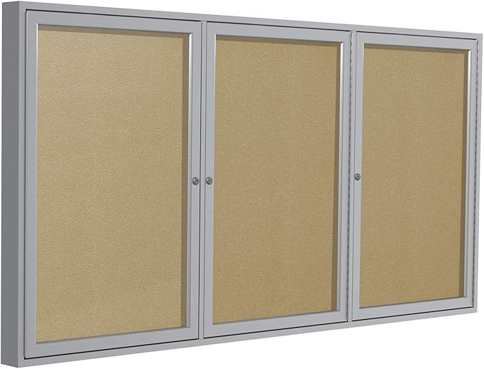 Ghent 48"x96" 3-Door Outdoor Enclosed Vinyl Bulletin Board, Shatter Resistant, with Lock, Satin Aluminum Frame - Caramel (PA34896VX-181), Made in the USA