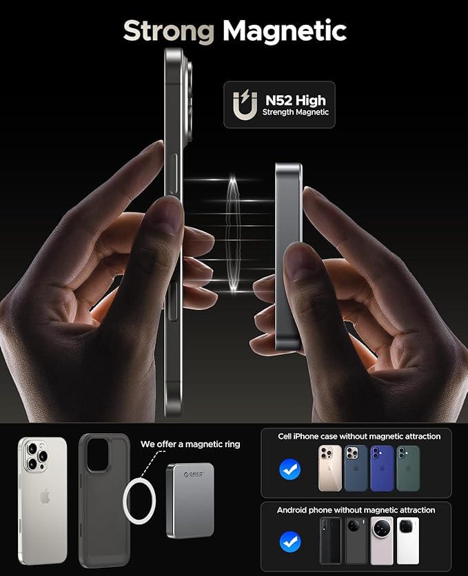 ORICO 1TB Magnetic Portable SSD, Metal Body, 4K 120 fps ProRes HDR Record and Store, Up to 460MB/s, USB C&A 2 in 1 Cable, External SSD Compatible with iPhone 16 Pro Max, Tablet, Computer - K5PLUS