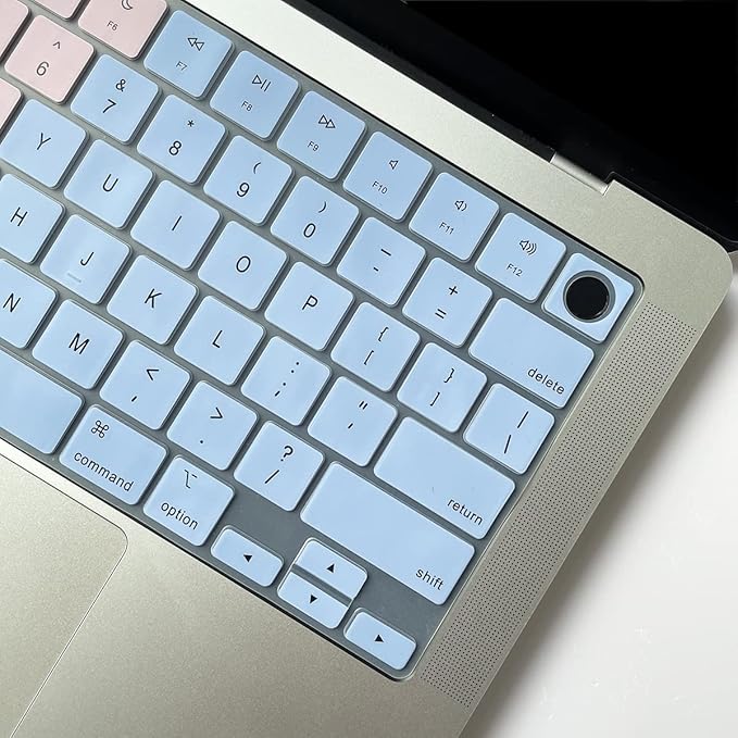 Batianda Premium Gradient Color Keyboard Cover for New MacBook Pro 14'' Pro 16'' 2024 2023 M4 M3 M2 M1 Pro/Max Chip & New MacBook Air 13 15 inch Soft-Touch Silicone Protective Skin,Pink to Blue