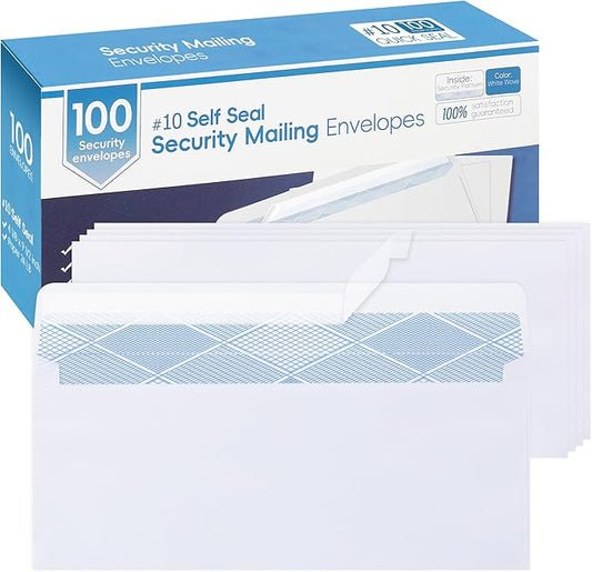 Yeplan 100PCS #10 Envelopes Letter Size Self Seal Business Envelopes No Window Security Mailing Envelopes Size 4-1/8 x 9-1/2 Inch - White 24LB Paper