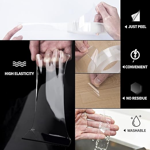 Art3d Double-Sided Tape (4-Roll of 10FT), Removable, Traceless, Washable, Reusable - Multipurpose Tape as Seen on TV (1/24" x 1/2" x 10', 4)