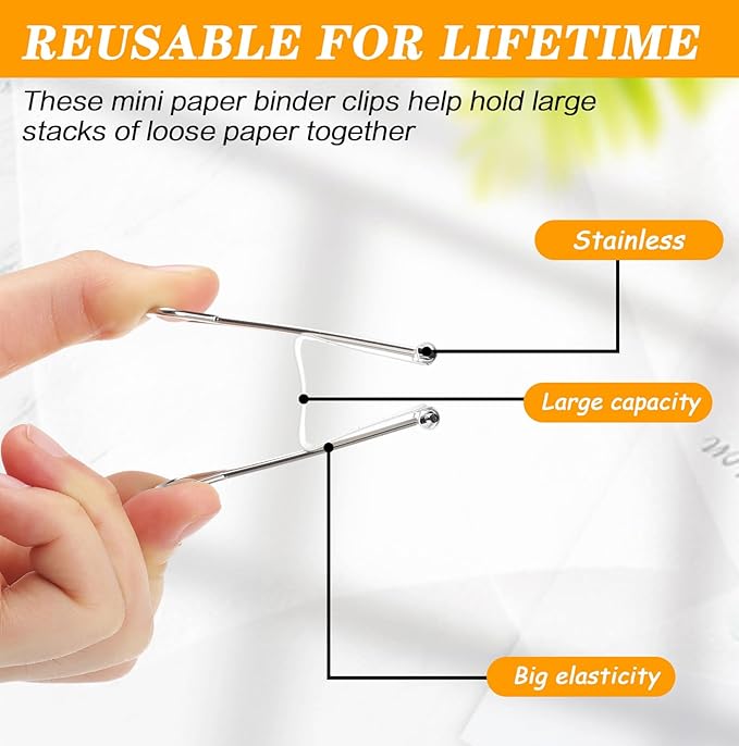 Jetec 200 Pcs 1.6in/41mm Metal White Binder Clips Bulk Medium Reusable Fold Back Binder Clips Paper Clamps Spring Steel Sturdy for Home School Office Supplies