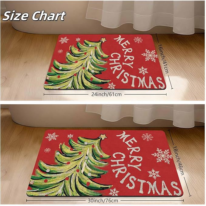 InterestPrint Christmas Doormat Outdoor Entrance Non-Slip Rug Front Porch Rugs, Christmas Tree Snowflakes Welcome Mat Front Door Rug Outdoor Funny Door Mat, 16" x 24" Inch