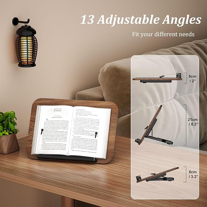 Book Stand for Reading, JaoNanl Adjustable Book Display Stand, Foldable Cookbook Stand with Elastic Page Clips, Multifunctional Display Stand for Office, Music Scores, Recipe, Tablet, Laptop