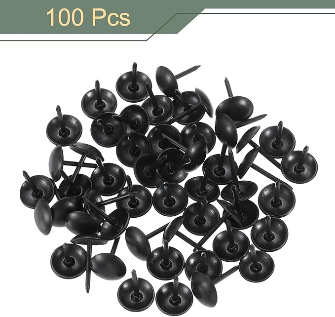 uxcell 100 Pcs Upholstery Tacks, 9 x 13mm Round Head Upholstery Nails Pins Vintage Decorative Furniture Tacks for Chairs Sofas Beds DIY Project, Black