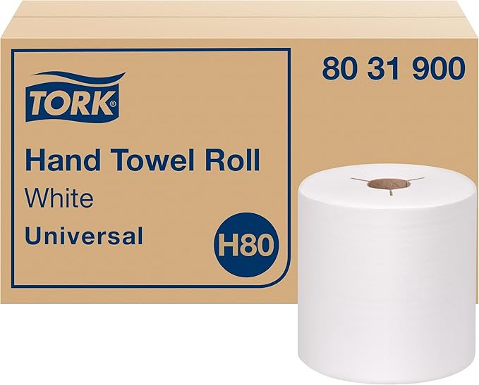 Tork Paper Hand Towel Roll White H80, Universal, 100% Recycled Fiber, 6 Rolls x 800 ft, 8031900