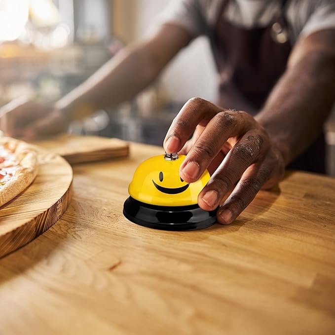 Hotop 3 Pcs Desk Bell for Service Funny Front Desk Smile Face Metal Ringer Call Bell for Kitchen Hotel Restaurant Classroom(Smile Face,Yellow)