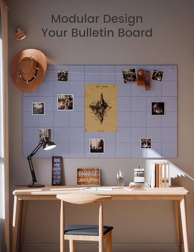 Large Felt Bulletin Board 48" x 36" Cork Board Alternative-12 Pack with 70 Safe Removable Adhesive Tabs, Cork Boards for Walls Cork Board for Home Office Classroom Pin Board-Soft Periwinkle