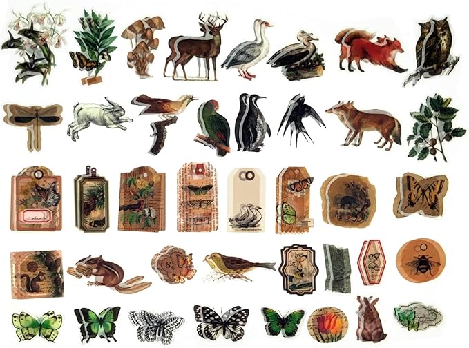 200PCS Vintage Scrapbooking Supplies Pack, Aesthetic Scrapbook Sticker Paper Art Journaling Kit for Bullet Junk Journals,Planner,Cottagecore Decor Gifts (Animal)