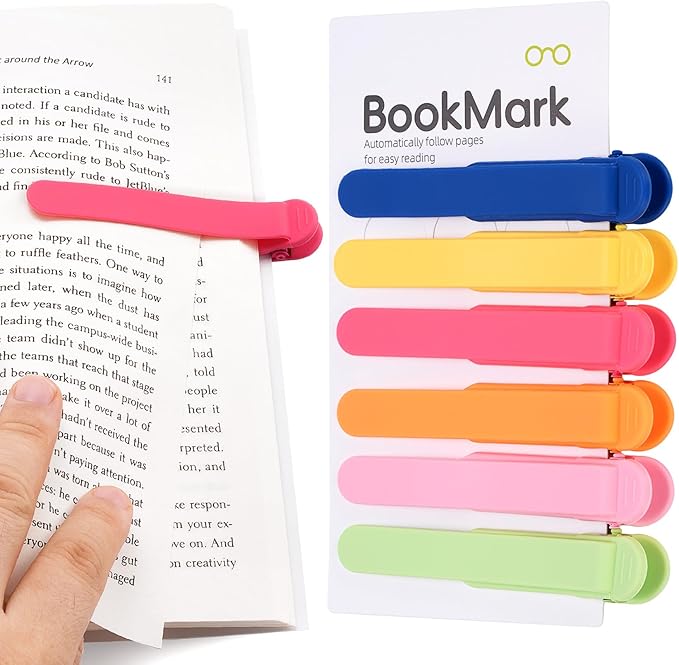 6 PCS Automatic Bookmark, Smart Bookmarks for Women Men Book Accessories Silicone Book Mark Bible Book Markers Book Marks for Reading Book Lovers Gifts Bookish Gifts Birthday Party Favors for Kids, C